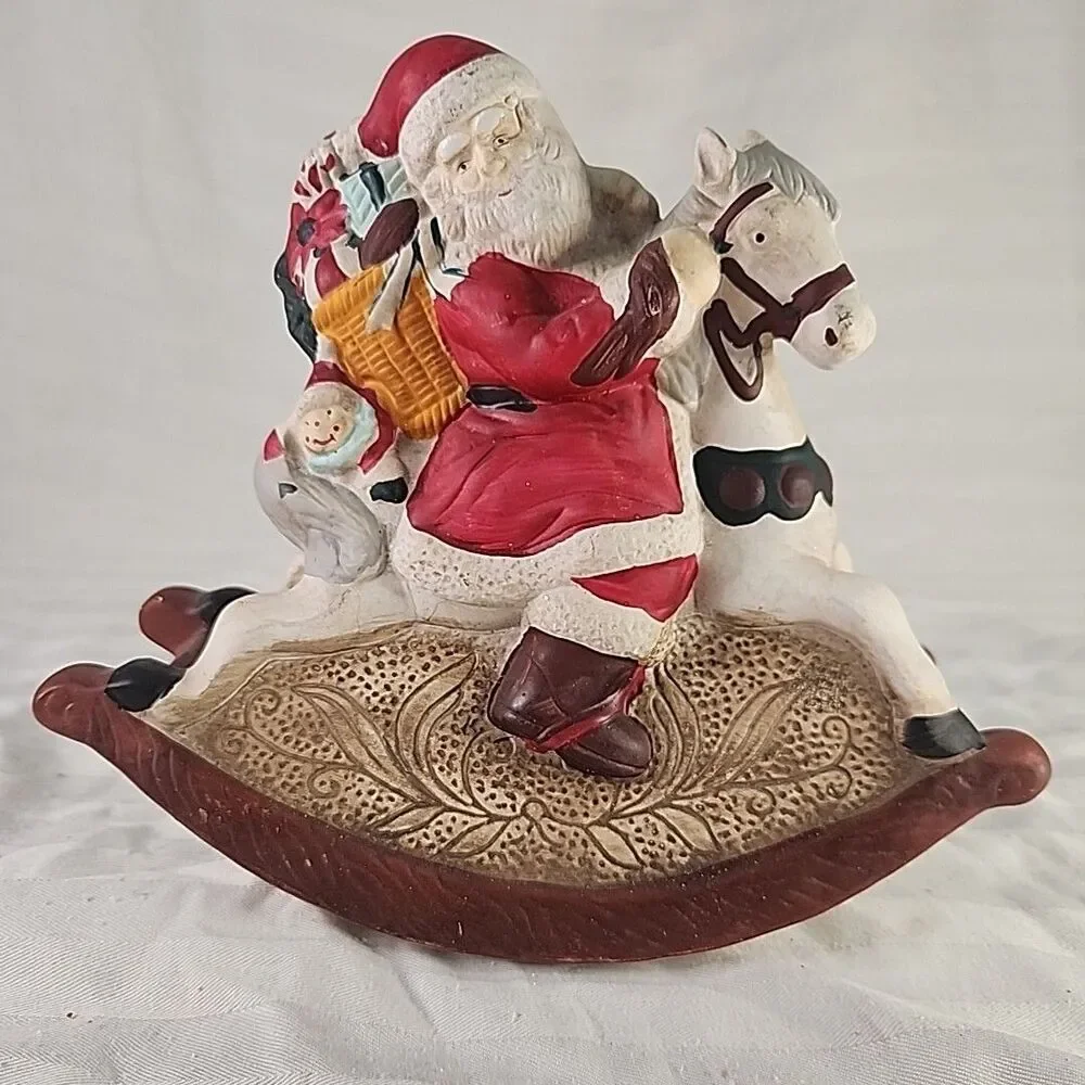 Vintage Santa Rocking Horse Ceramic Santa Is Coming to Town-No Music/Rocking Box
